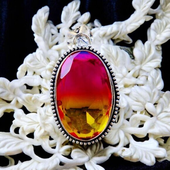 Bi-Color Tourmaline ✦ Sterling Silver Pendant ✦ Victorian Oval Pink & Yellow NWT - Picture 14 of 16